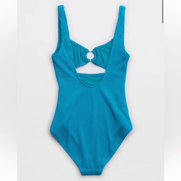 AERIE Crinkle Ring Full Coverage One Piece Swimsuit - Color Coquillo (Blue) - XS - Picture 4 of 10